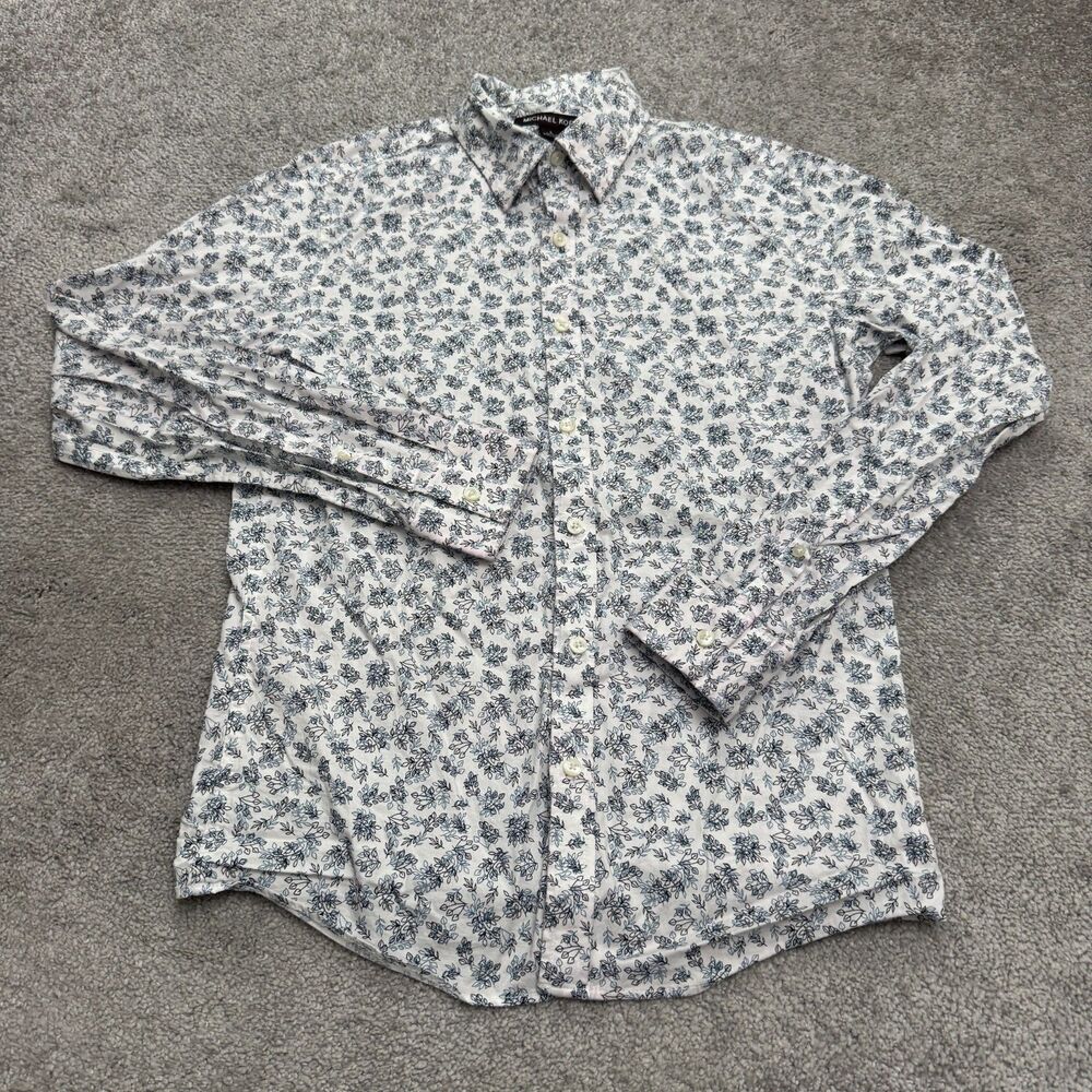 Michael Kors Slim Fit Button Down Shirt Womens Small White Blue Floral Cotton